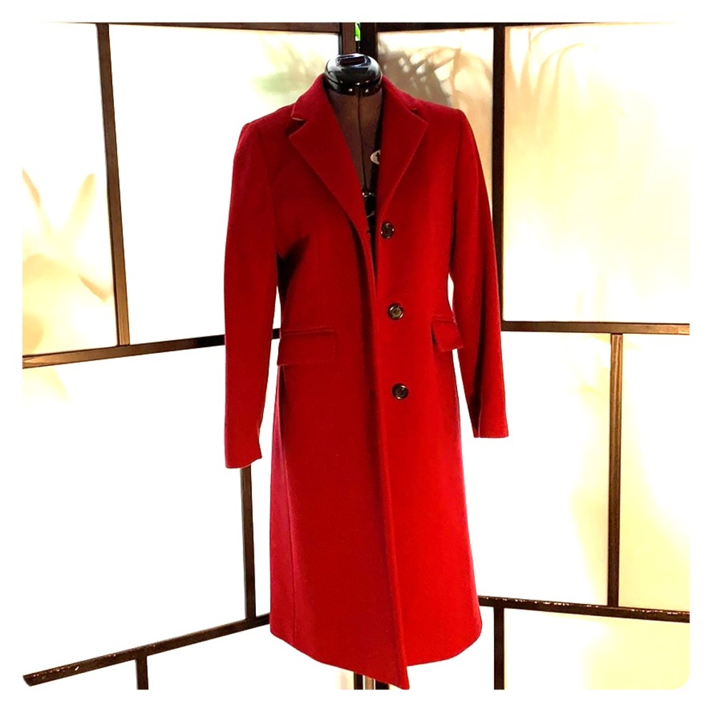 J. Crew Red long wool overcoat